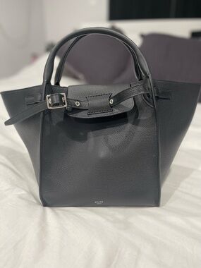 Celine Black Pebbled Leather Tote with Top Handles